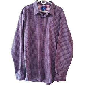 Men's EGARA Button Front Shirt Red Gray Black MicroPlaid 3X Classic Fit Non Iron